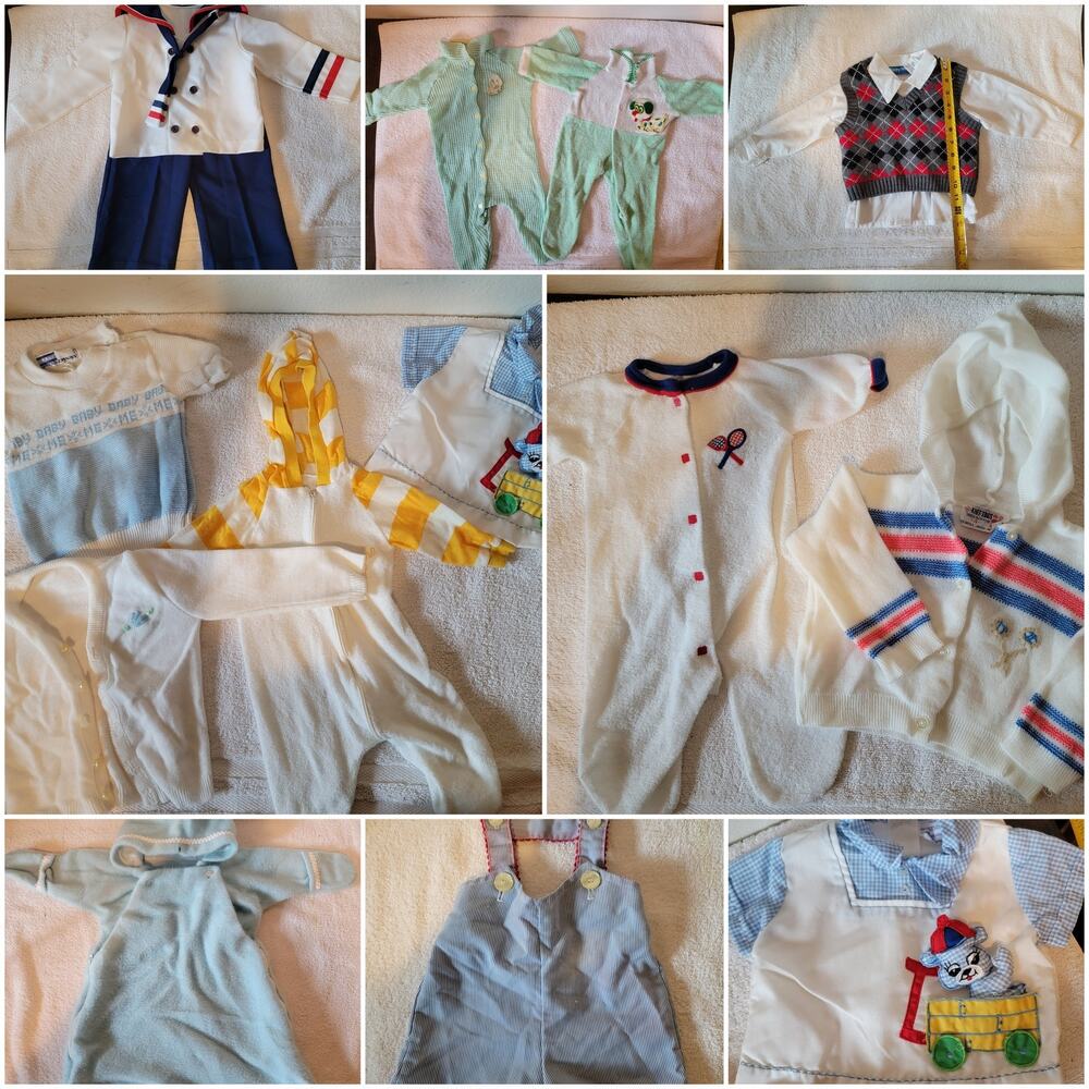 Lot of 12 Baby/Toddler Vintage Clothing, Wool Zip Up Sleep Sack, Sailor Outfit